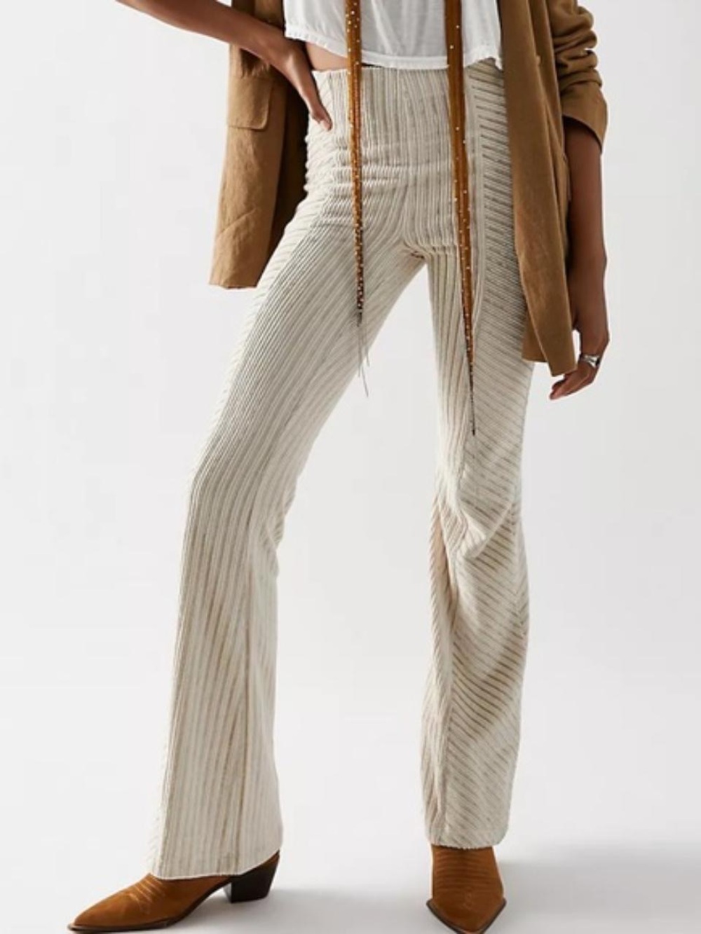 Free People Slim Pull on Velvet Flare Pant in Champagne Size Small